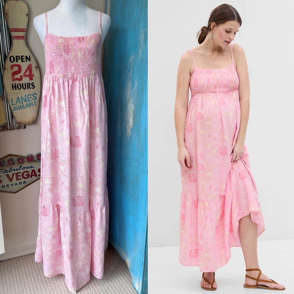GAP Maternity Pink Floral Smocked Maxi Dress